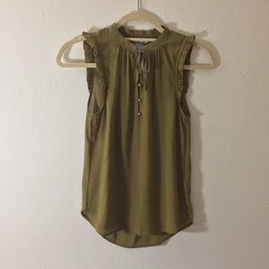 H&M green sleeveless top w/ ruffles & neckline bow